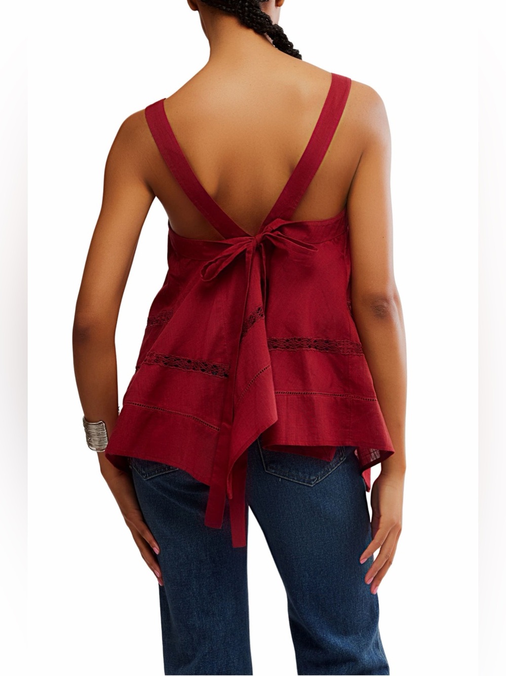 Free People Lace Inset Handkerchief Hem Cotton Camisole NWT
